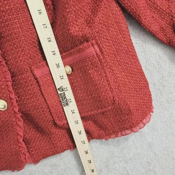 Joan Rivers Red Textured Button-Up Blazer Acrylic Wool Blend Womens 20W 28CT - Picture 3 of 11